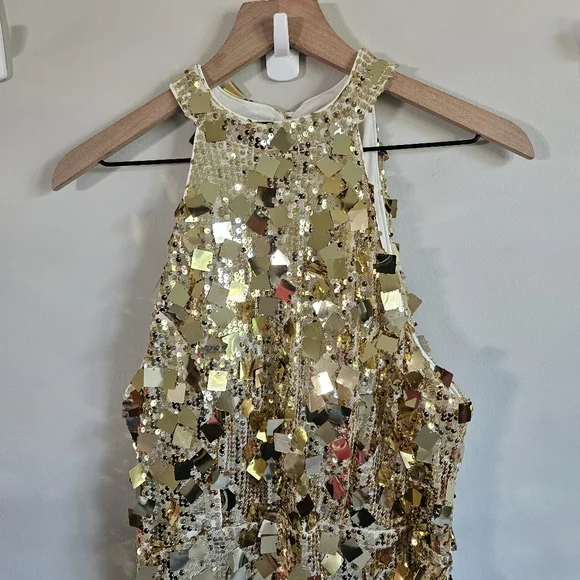 sachin and babi light blue dress Love & Lemonade Gold Sequin Halter Neck Gown with Train NWT